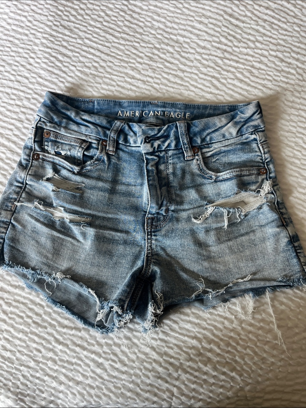 American Eagle Outfitters Distressed Light Blue Denim Cutoff Shorts